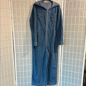 Blue Denim Jumpsuit with Hood
